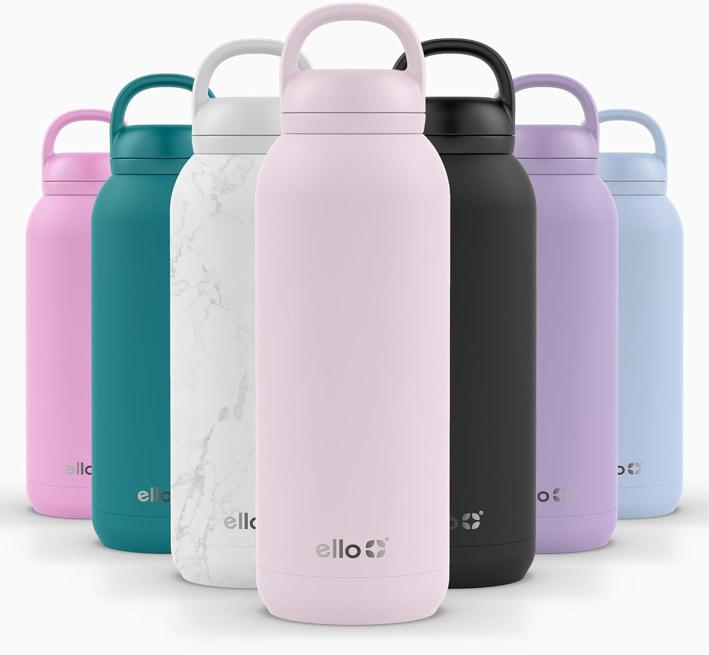 Ello Cooper 22oz Stainless Steel Water Bottle with Straw and Carry Handle, Double Walled and Vacuum Insulated Metal, Leak Proof Locking Lid with Soft Silicone Spout, Reusable, BPA Free, Lilac