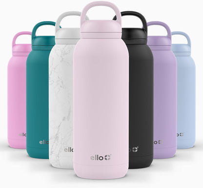 Ello Cooper 22oz Stainless Steel Water Bottle with Straw and Carry Handle, Double Walled and Vacuum Insulated Metal, Leak Proof Locking Lid with Soft Silicone Spout, Reusable, BPA Free, Lilac