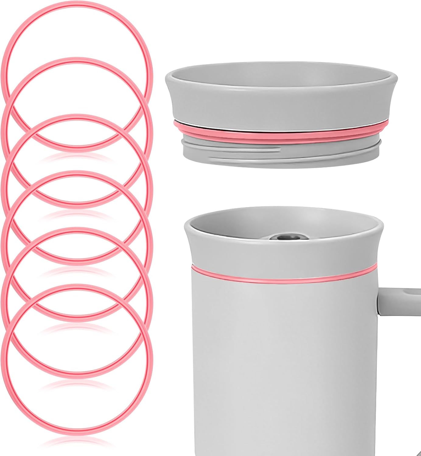 6pcs Gasket Replacement for Owala 40oz Tumbler, Rubber Lid Seal Ring Water Bottle Accessories Replacement Part Compatible with Owala 40oz Stainless Steel Cup (Pink)