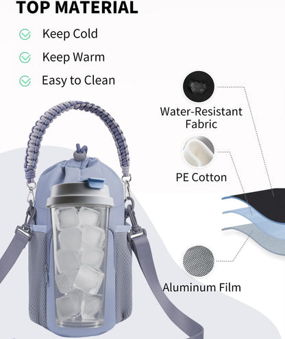 sportsnew Large Water Bottle Bag for 32/40/64oz Cup & Tumbler,Crossbody Insulated Cup Sleeve Bottle Holder Carrier with Strap