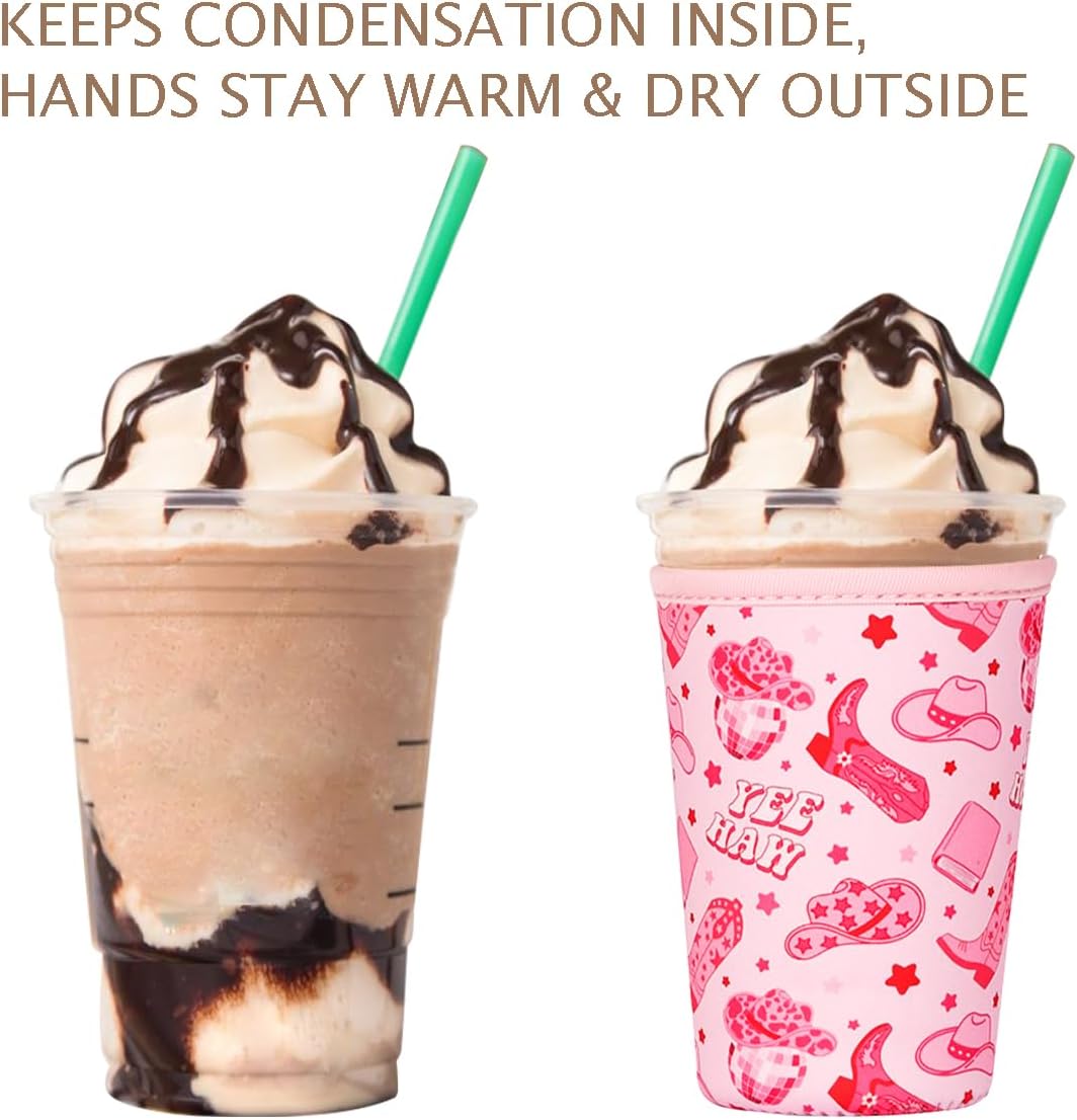 Reusable Insulated Neoprene Iced Coffee Cup Sleeve, Durable Drink Sleeve for Cold Beverages, Beverage Holder for Iced Coffee, Floral Checkers