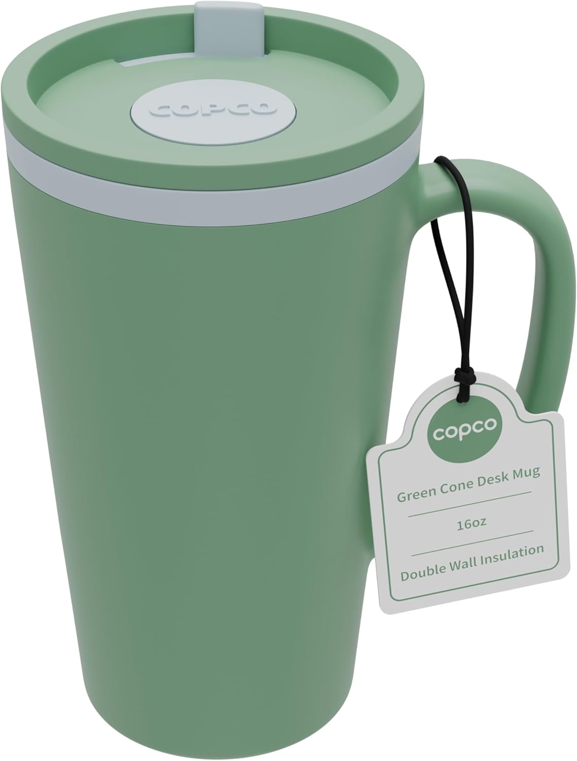 Copco Cone Desk Mug, 16 oz - Double Wall Insulated Coffee Mug with Twist-Off Lid, Handle & Slide Tab - Travel-Friendly Cup for Hot or Cold Drinks, BPA-Free, Microwave & Dishwasher Safe (Brown)