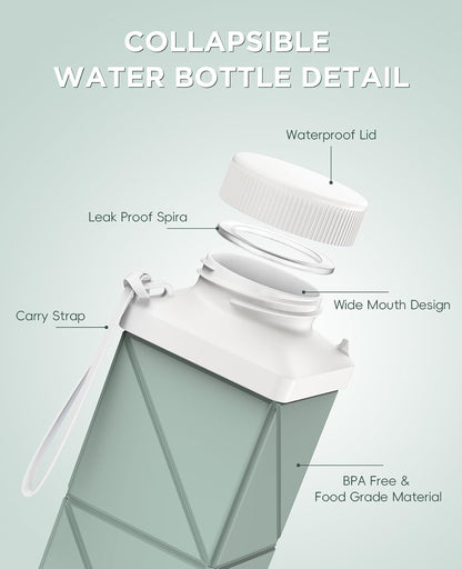 Collapsible Water Bottles 17.4oz(516ML), 2nd Generation Leakproof BPA-Free Travel Water Bottle,Lightweight Reusable Water bottle, Portable for Travel Cycling Gym Sports,Champagne White, 1 Pack