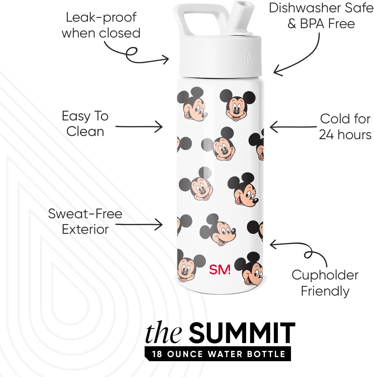 Simple Modern Disney Minnie Mouse Kids Water Bottle with Straw Lid | 14oz Insulated Stainless Steel Kids Tumbler & Spill Proof Toddler Cup for School, Girls, Boys | Summit | Minnie Mouse Fun - Colors A