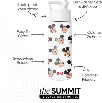 Simple Modern Disney Minnie Mouse Kids Water Bottle with Straw Lid | 14oz Insulated Stainless Steel Kids Tumbler & Spill Proof Toddler Cup for School, Girls, Boys | Summit | Minnie Mouse Fun - Colors A