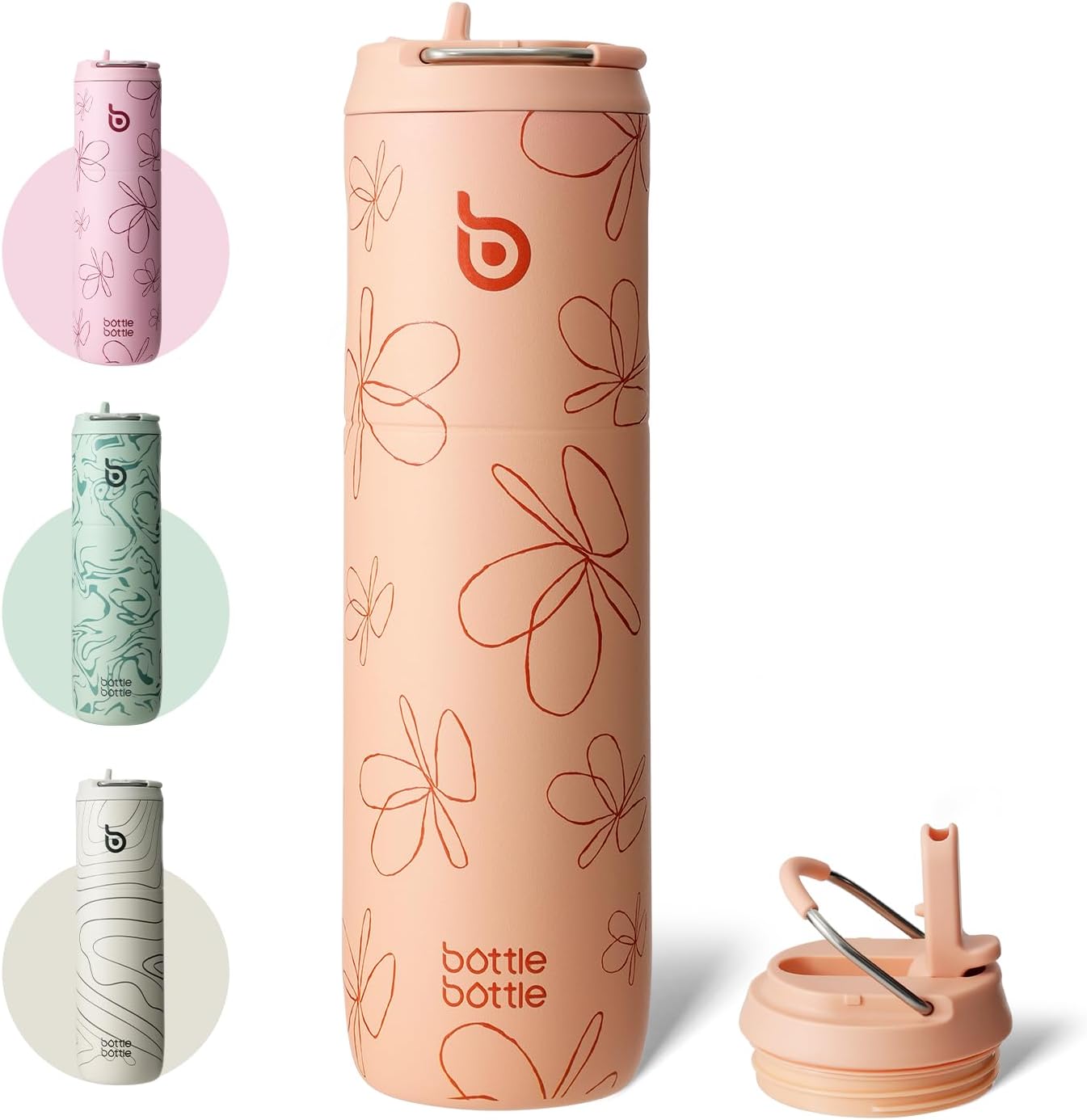 BOTTLE BOTTLE Insulated Water Bottle 24oz with Straw Lid and Handle for Sports Travel Gym Stainless Steel Water Bottles Double-Wall Vacuum Metal Leak Proof BPA-Free