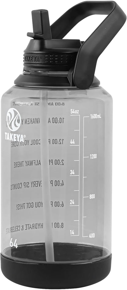 Takeya Motivational Water Bottle with Straw Lid and Time Marker (64 oz, Vivacity Purple) - Leakproof, BPA Free Water Bottle for Daily Intake Tracking