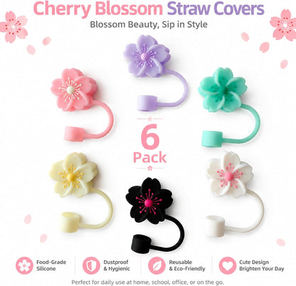 BTYHAOS Silicone Straw Caps for 10mm Tumblers | Reusable Dust-Proof Straw Toppers Compatible with Stanley 30oz & 40oz Tumblers (Purple Flower 3pc)