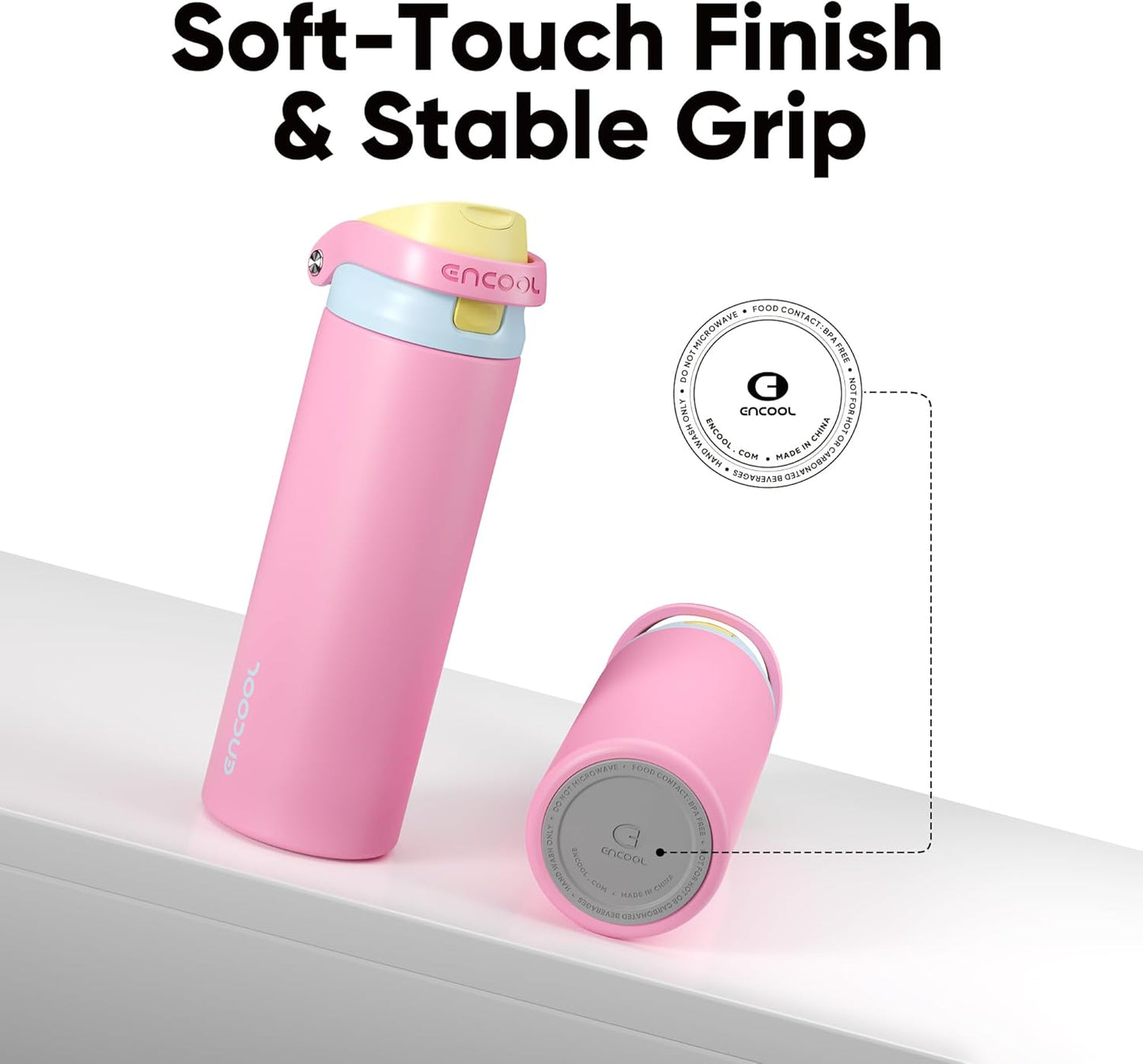 ENCOOL Leakproof Insulated Water Bottle with Straw Dual-Sip Water Bottle Bag-Safe Design for Work, Commute & Gym – Keeps Drinks Cold All Day, 24 oz, Lemonade Pink - Colors B