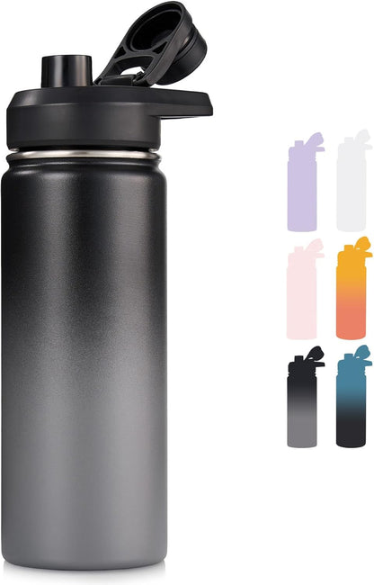 Fijinhom 24 oz Insulated Water Bottle with Handle, 304 Stainless Steel Water Bottles with Wide Mouth, Double Wall Vacuum Sports Water Bottle, BPA Free, Keep Cold and Hot, Black | with Handle