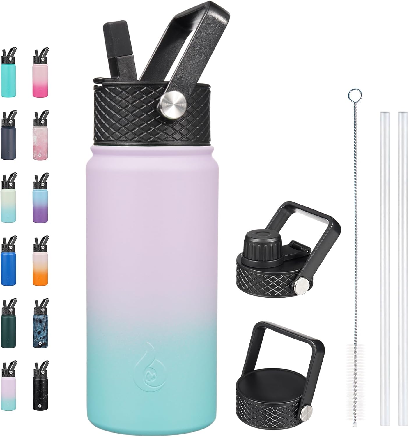 BJPKPK Insulated Water Bottles with Straw Lid, 40oz Stainless Steel Water Bottles with 3 Lids, BPA Free Leakproof Thermo, Tumblers, Cups for Sports, Gym- Midnight - Colors B