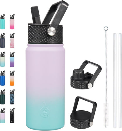 BJPKPK Insulated Water Bottles with Straw Lid, 40oz Stainless Steel Water Bottles with 3 Lids, BPA Free Leakproof Thermo, Tumblers, Cups for Sports, Gym- Midnight - Colors B