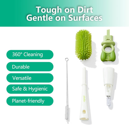 Detachable 5-in-1 Bottle Cleaning Brush Set - Silicone Baby Bottle Brush Cleaner Kit with Nipple Brush, Detail Brush & Straw Brush, Portable Long Handle Bottles Scrubber Cleaning Tool