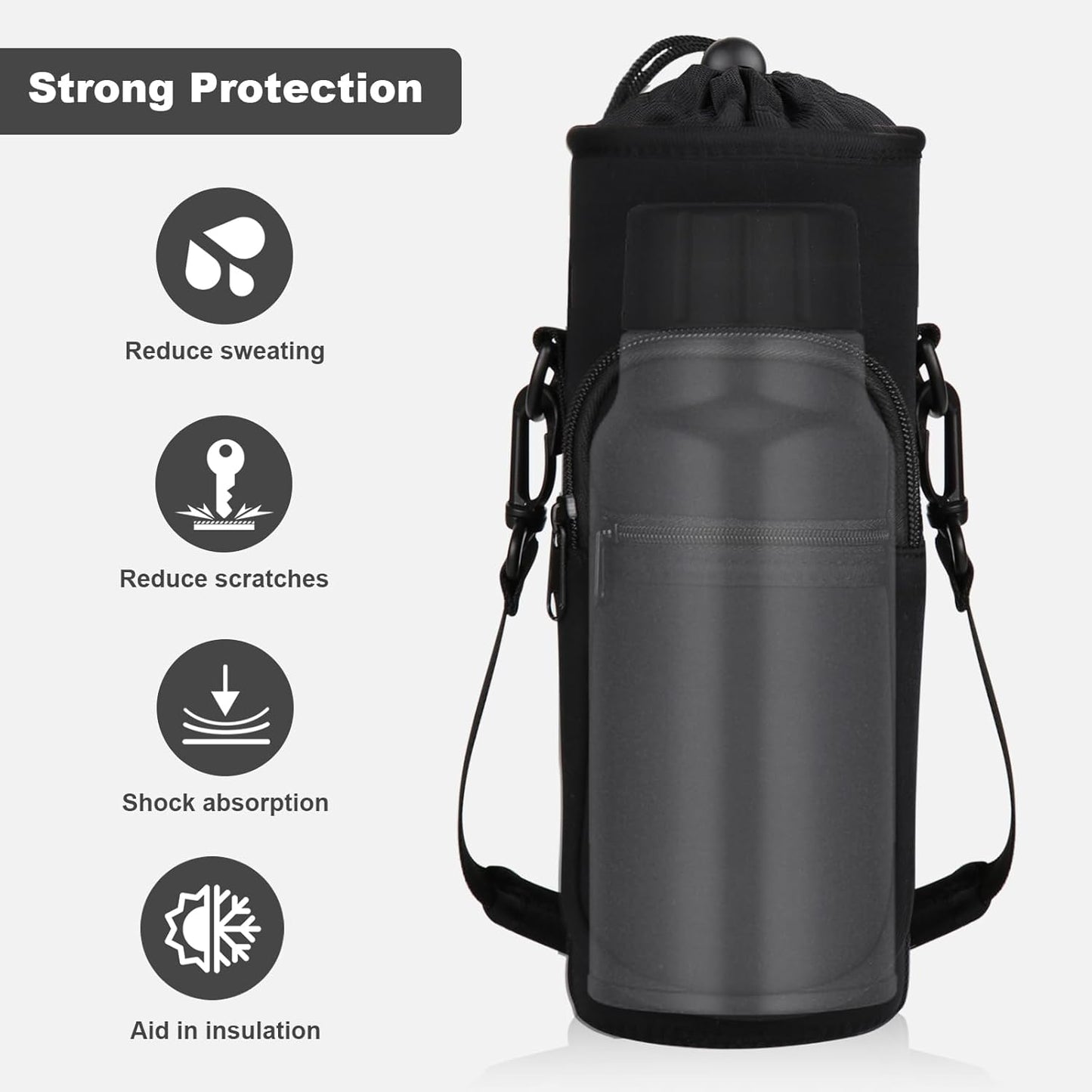 Water Bottle Holder with Strap, Water Bottle Carrier Bag with Phone Pocket, Shoulder Hand Strap Insulated Neoprene 32/40 oz Water Bottle Sleeve for Walking Hiking Camping Gym