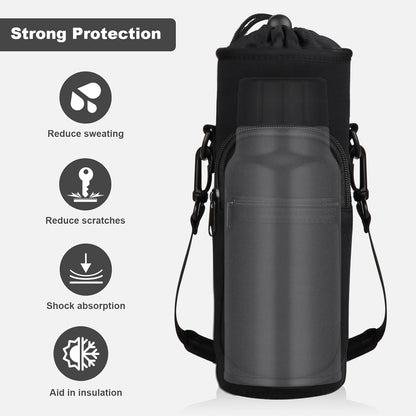 Water Bottle Holder with Strap, Water Bottle Carrier Bag with Phone Pocket, Shoulder Hand Strap Insulated Neoprene 32/40 oz Water Bottle Sleeve for Walking Hiking Camping Gym