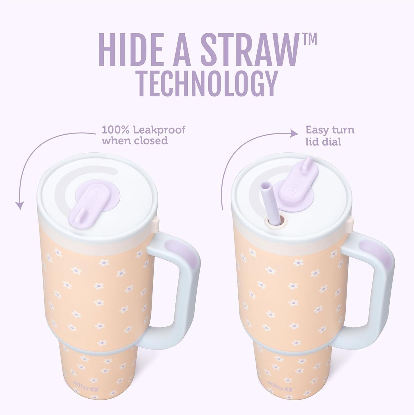 Ello Oasis 40 oz Tumbler with Handle & Retracting Straw | Reusable Insulated Stainless Steel Cup 100% Leakproof, Gifts for Teens Women Men | Keeps cold for 24 Hours, Cup Holder Friendly, Daisies