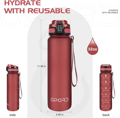 Opard Zip 32oz Plastic Water Bottle Dishwasher Safe, Leakproof Flip-Top Lid, BPA Free Tritan, Wide Mouth Reusable Sports Water Bottle for Gym Hiking Commuting Outdoor Travel and School
