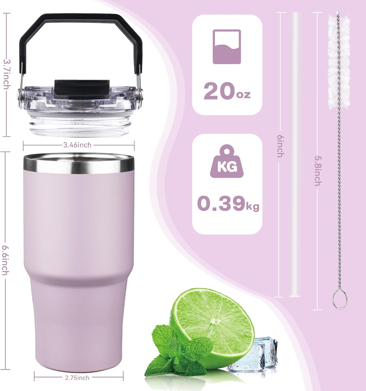 30oz Tumbler with Handle and Flip Straw Lid Double Wall Insulated Travel Coffee Mug Stainless Steel Vacuum Insulated Coffee Tumbler Cup for Hot and Cold Beverages,Leak-proof&BPA-free (30oz,Black)