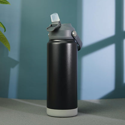 BJPKPK Insulated Water Bottle with Straw Lid, 18oz Thermo Water Bottles with Soft Nozzle, Flex Handle & Non-slip Boot, BPA Free Leak Proof Stainless Steel Metal Thermo, Tumblers, Cups,Sea Salt