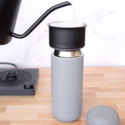 Fellow 16 oz Carter Move Travel Mug - Vacuum-Insulated Stainless Steel Travel Coffee Mug - Coffee Tumbler with Ceramic Interior and Splash Guard - Matte Black