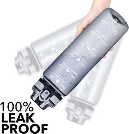 32oz Water Bottle with Time Marker, Motivational Drinking Bottle with Strap, BPA-Free Leak-Proof, Encouraging Water Bottle Time to Drink Water for Gym School Office Travel