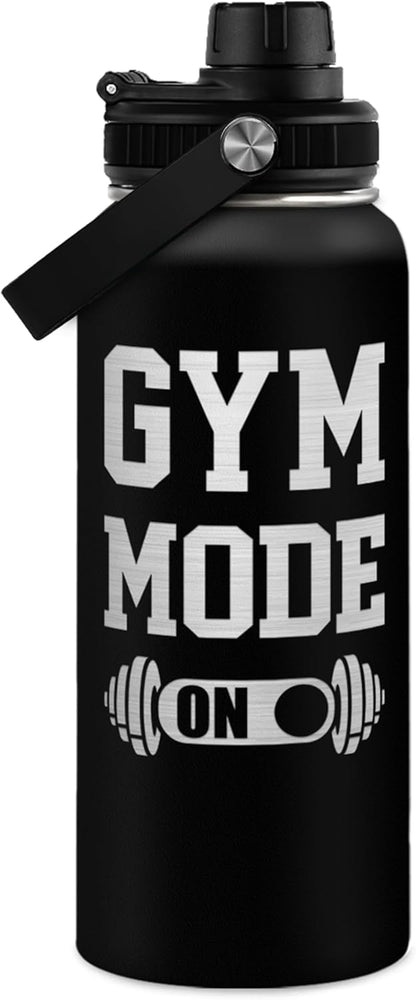 SANDJEST Gym Insulated Engraved Stainless Steel Water Bottle 32oz, Vacuum Chug Lid Travel Tumbler For Men Friends Dad Gymer Trainer, Gym Mode on, Birthday Christmas Father's Day