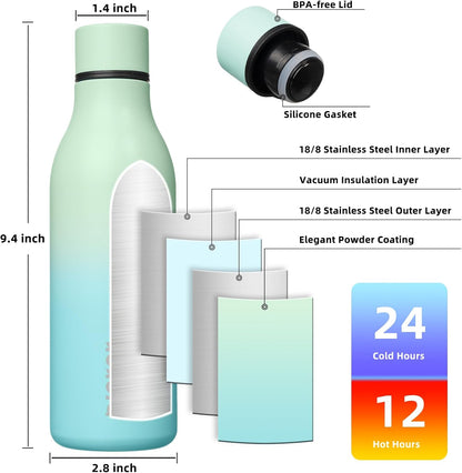 BJPKPK Insulated Water Bottles, 18 oz Stainless Steel Metal Water Bottle with Strap, BPA Free Leak Proof Jugs, Mugs, Flasks, Reusable Thermal Flasks for Sports & Travel, Black - Colors A