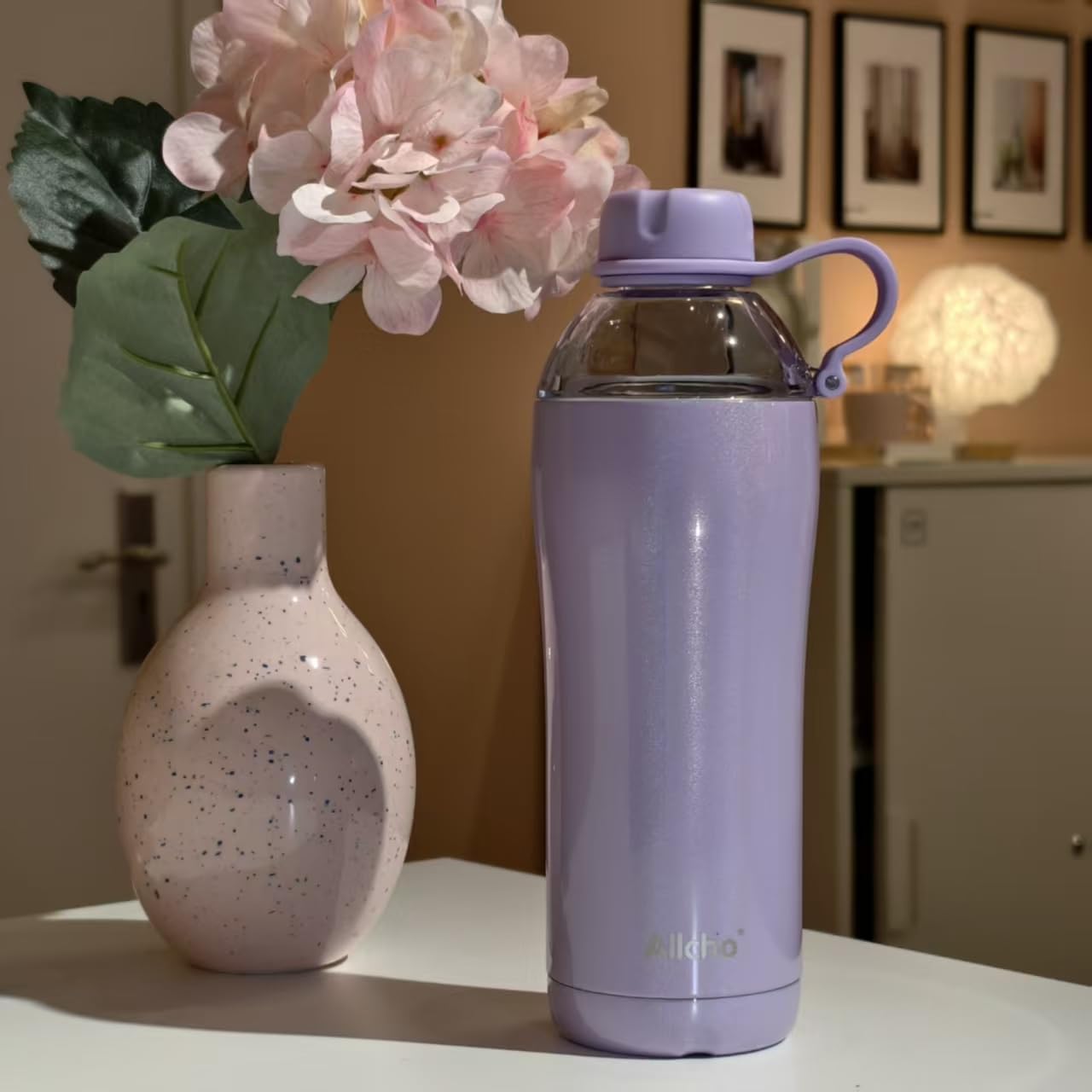Allcho Insulated Water Bottle for Women, 18oz Stainless Steel Leak Proof Tumbler with 2 Lids, BPA-Free Tritan Chug & Straw Lid, Double Wall Vacuum Flask