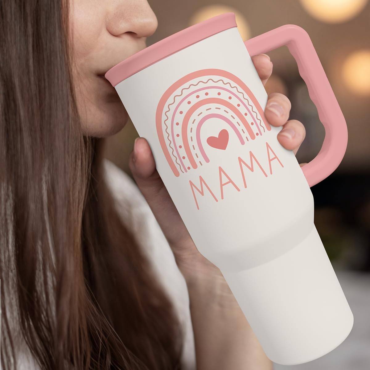 Floral Tumbler with Handle 40oz, Stainless Steel Insulated Tumblers Coffee Travel Mug Cup with Straw, Flower Coffee Cup Gifts for Women Girls, Gift for Her on Christmas Birthday Mothers Day