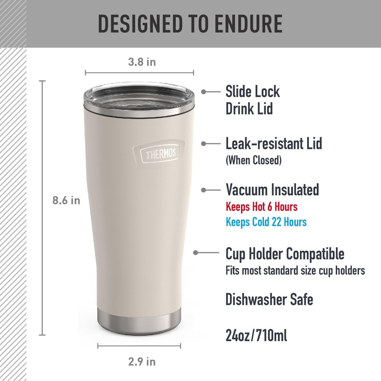 THERMOS ICON SERIES, Stainless Steel Tumbler with Slide Lock, 18 Ounce, Mystic Navy