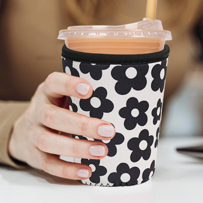 Reusable Insulated Neoprene Iced Coffee Cup Sleeve, Durable Drink Sleeve for Cold Beverages, Beverage Holder for Iced Coffee, Floral Checkers