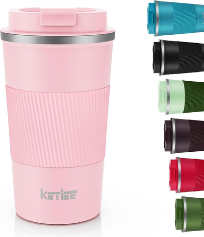 KETIEE Travel Coffee Mug Spill Proof 12oz, Insulated Travel Mug to Go, Reusable Coffee Cup with Seal Lid, Vacuum Stainless Steel Tumbler for Hot/Cold Drinks (Red)