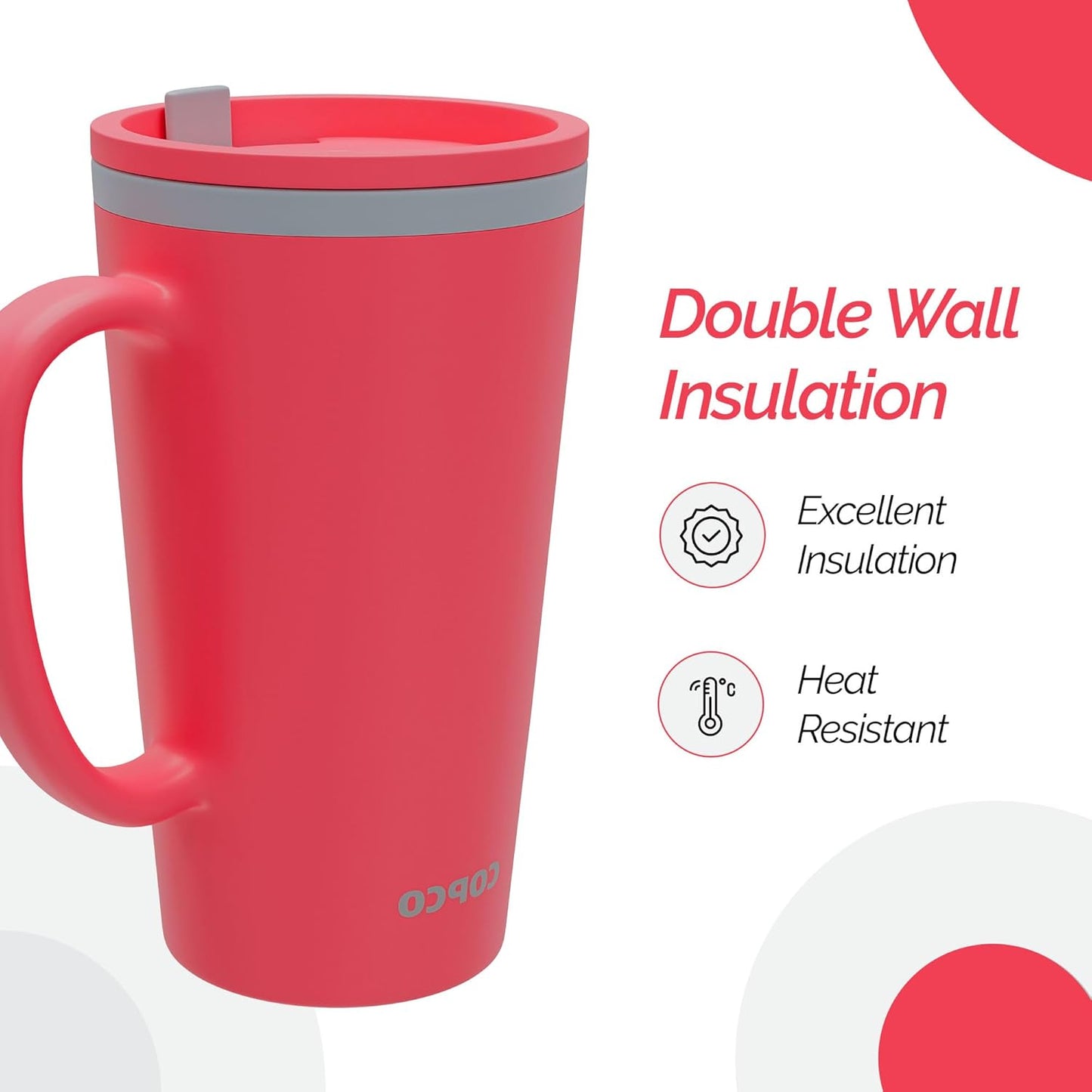 Copco Cone Desk Mug, 16 oz - Double Wall Insulated Coffee Mug with Twist-Off Lid, Handle & Slide Tab - Travel-Friendly Cup for Hot or Cold Drinks, BPA-Free, Microwave & Dishwasher Safe (Brown)