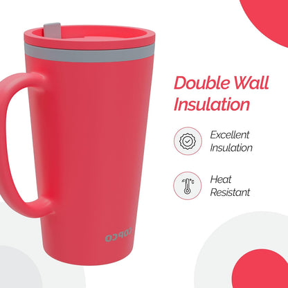 Copco Cone Desk Mug, 16 oz - Double Wall Insulated Coffee Mug with Twist-Off Lid, Handle & Slide Tab - Travel-Friendly Cup for Hot or Cold Drinks, BPA-Free, Microwave & Dishwasher Safe (Brown)