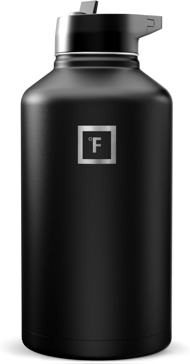 IRON °FLASK Camping & Hiking Hydration Flask with Straw, Wide Mouth Insulated Stainless Steel Sports Water Bottle - 40 oz Midnight Black