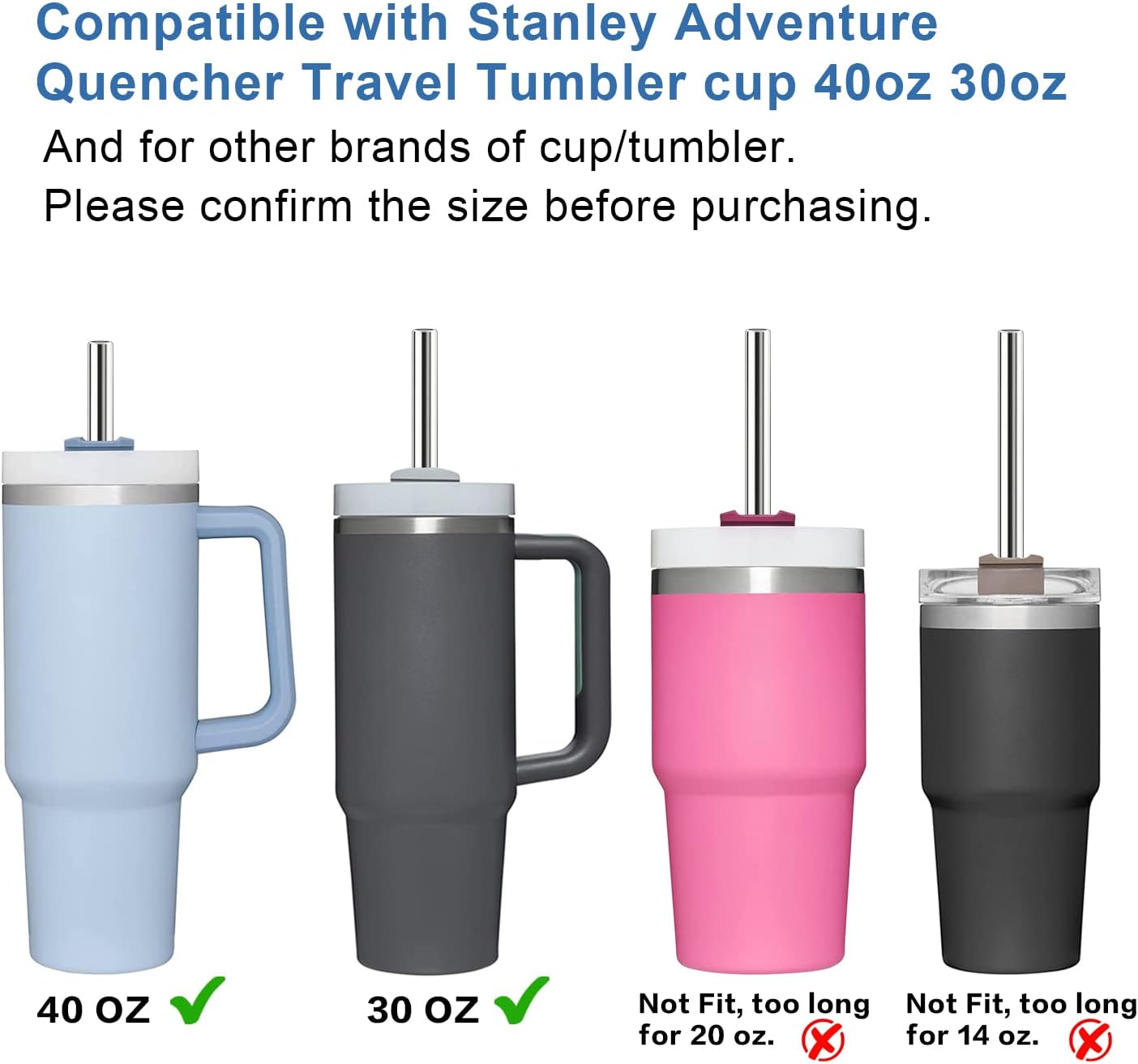 Replacement Straw Compatible with Stanley 40 oz 30 oz Cup Tumbler, 6 Pack Reusable Straw with Cleaning Brush, Plastic, Clear