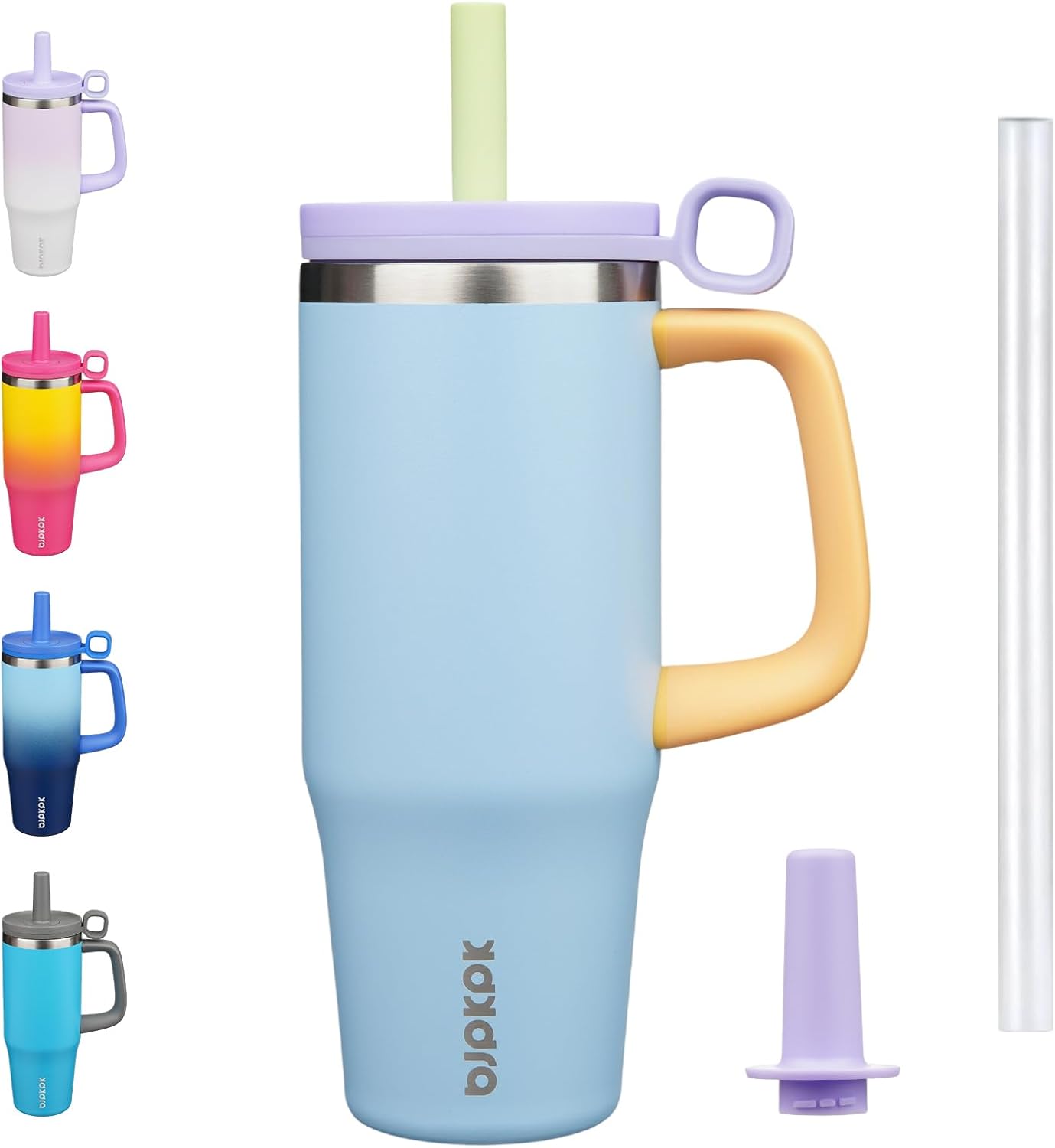 BJPKPK 50oz Insulated Tumbler with Handle Stainless Steel Travel Coffee Mug with Lid Reusable Large Water Bottle with Straw,Sky