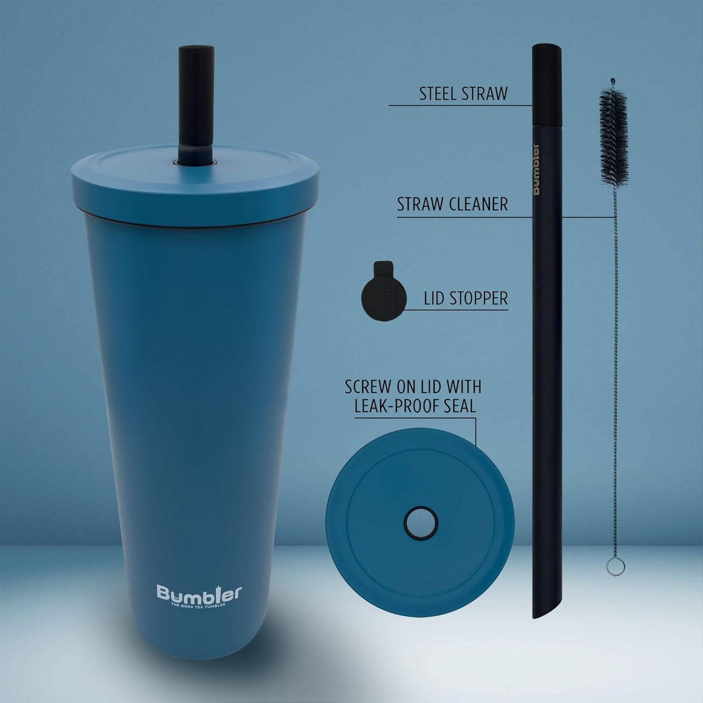 Bumbler Original Boba Tea Cup - 24oz Double-Walled Plastic Reusable Tumbler with Extra Wide Straw & Leak-Proof Lid - BPA-Free Smoothie & Iced Coffee Travel Mug - Blush Pink