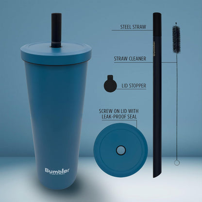 Bumbler Original Boba Tea Cup - 24oz Double-Walled Plastic Reusable Tumbler with Extra Wide Straw & Leak-Proof Lid - BPA-Free Smoothie & Iced Coffee Travel Mug - Blush Pink