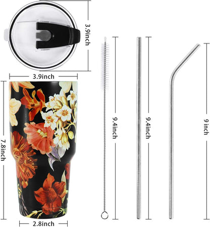 SYACOT 30oz Tumbler Double Wall Stainless Steel Vacuum Insulated Travel Mug with Splash-Proof Lid Metal Straw and Brush