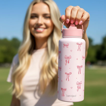 SANDJEST Pickleball Gift for Women, Water Bottle Stainless Steel 32oz with Lid & Straw, Sport Insulated Bottles Gifts for Girls Friends Teens Birthday Christmas