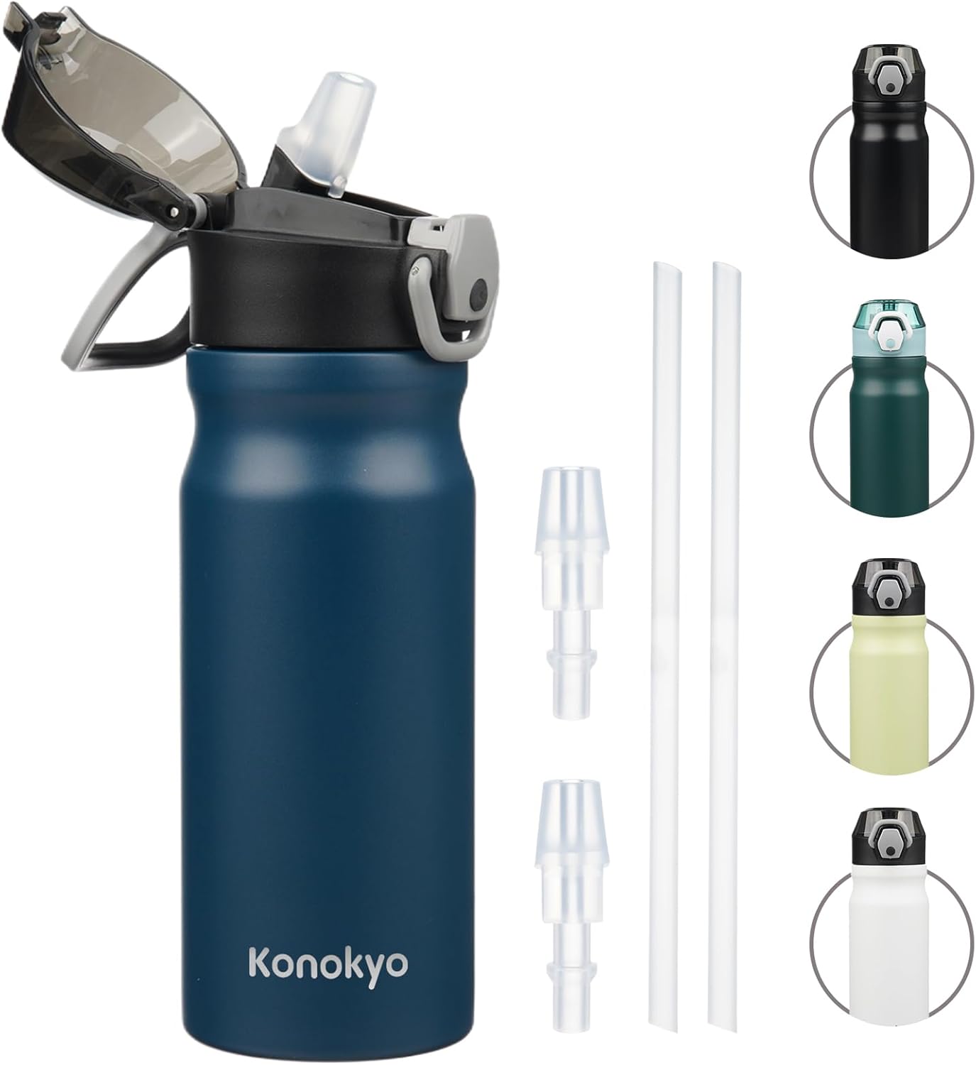 Konokyo 18 oz Insulated Water Bottle with Straw Lid, Stainless Steel Vacuum Sports Water Bottle, Leak-Proof Reusable Metal Flask with Carry Loop, BPA-Free Travel Bottle for Gym, School, Office