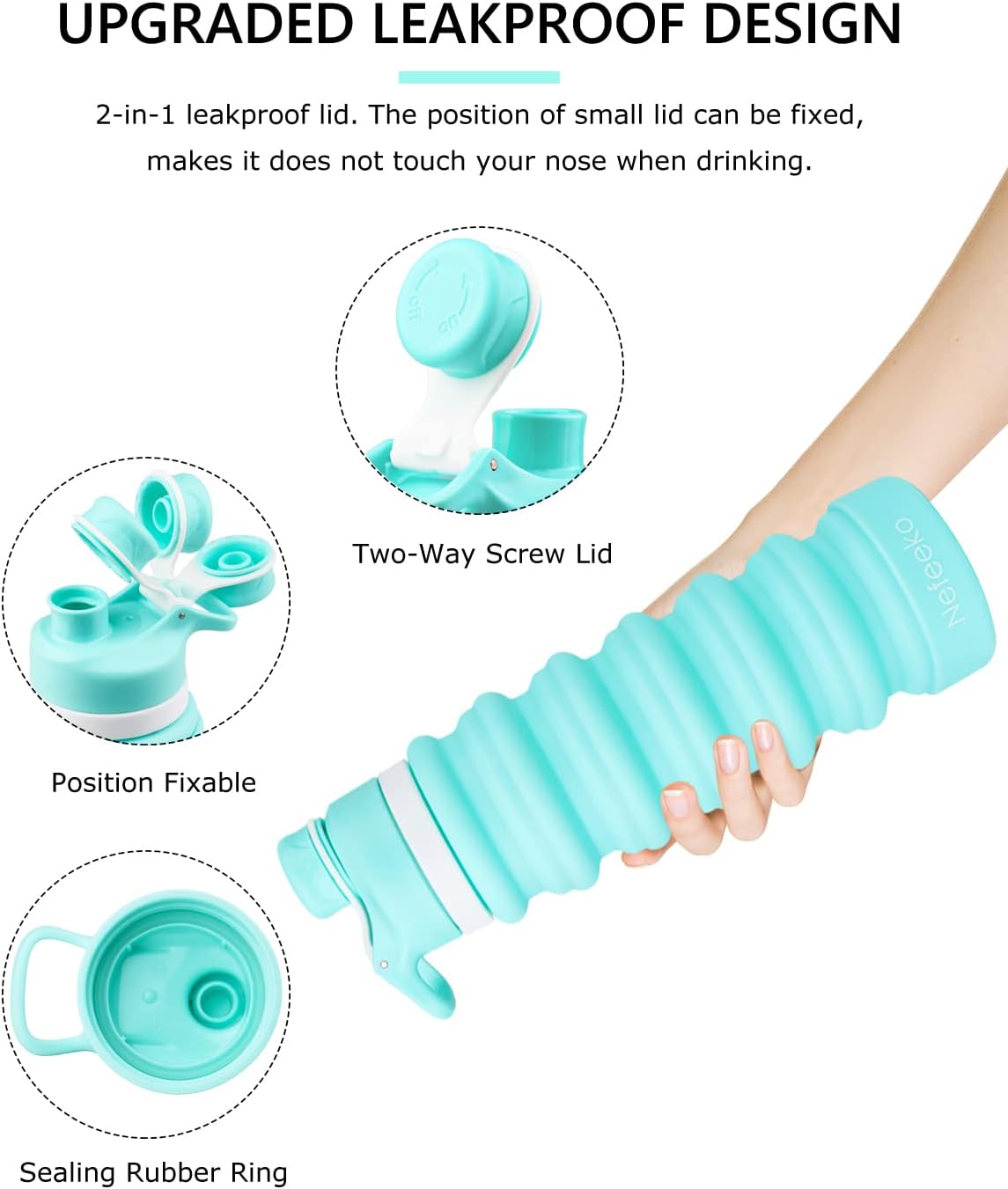 Nefeeko Collapsible Water Bottle, 26oz Silicone Foldable Water Bottles Leakproof BPA Free Travel Water Bottles with Carabiner, Portable Sport Water Bottles for Camping,Hiking Outdoor Indoor Sport