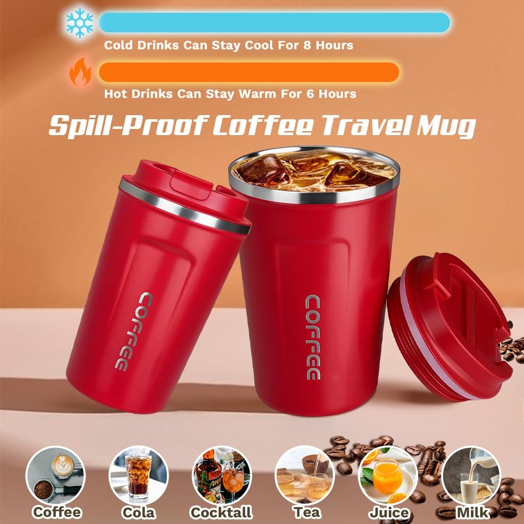 SPLMIFA Travel Coffee Mug Leak-Proof, Reusable Coffee Cups with Lids, Stainless Steel Vacuum Insulated Coffee Tumblers, Thermal Insulation Cup for Men and Women Hot & Cold Drinks(2nd-Green Pink, 12OZ)