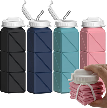 BEAUTAIL Collapsible Water Bottles 20.6oz, Silicone Foldable Portable Travel Water Bottle, Lightweight Reusable Leakproof for Traveling Camping Hiking Cycling Yoga Sports Outdoor