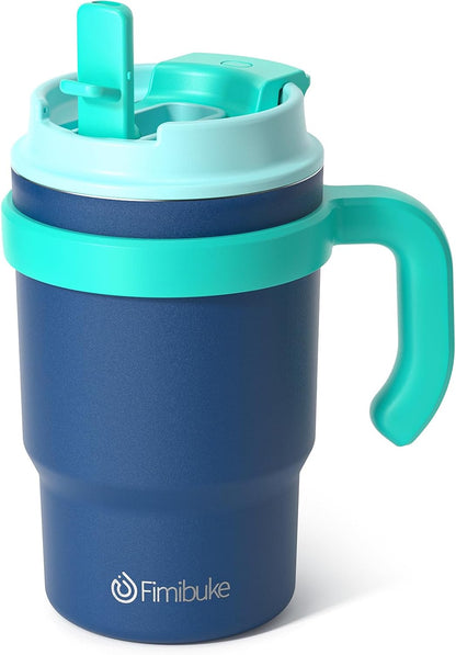 Fimibuke 16oz Kids Insulated Tumbler with Handle & Straws - 2 Pack BPA FREE 18/8 Stainless Steel Toddler Cups with Sip/Swig 2-in-1 Lids, Leak Proof Kid Drinking Cup Travel Mugs for Children Boys Girls