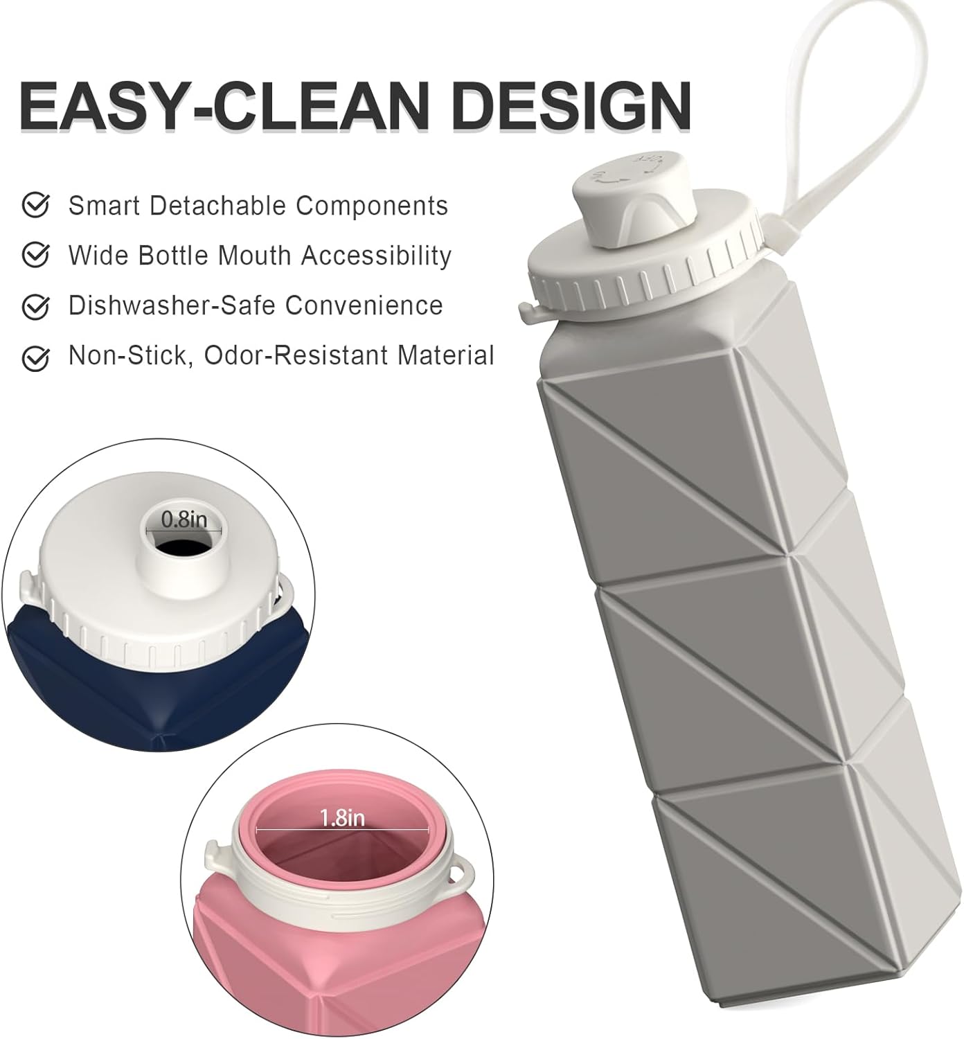 BEAUTAIL Collapsible Water Bottles 20.6oz, Silicone Foldable Portable Travel Water Bottle, Lightweight Reusable Leakproof for Traveling Camping Hiking Cycling Yoga Sports Outdoor