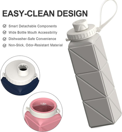 BEAUTAIL Collapsible Water Bottles 20.6oz, Silicone Foldable Portable Travel Water Bottle, Lightweight Reusable Leakproof for Traveling Camping Hiking Cycling Yoga Sports Outdoor