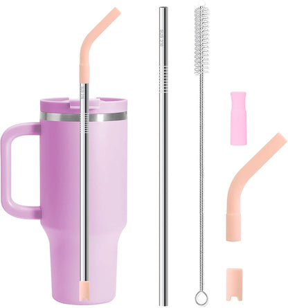 Reusable Stainless Steel Straws Set 6 PCS with 6 Silicone Tips, 2 Straw Brush, 1 Storage Case, Different Sizes of Metal Straws Reusable, Suitable for 14, 20, 30 oz Cups Tumbler, for Hot/Cold Drinks
