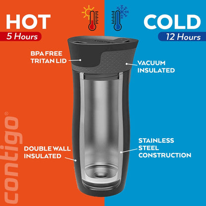 Contigo West Loop Autoseal Travel Mug, Stainless Steel Thermal Mug, Vacuum Flask, Leakproof Tumbler, Coffee Mug with BPA-Free Easy-Clean Lid